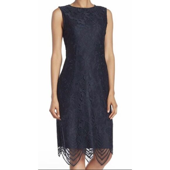 Womens dress SHARAGANO floral lace comfortable fresh romantic sleeve navy 8 Dresses Womens dress SHARAGANO floral lace comfortable fresh romantic sleeve navy 8 Dresses